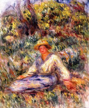 Woman in Blue in a Landscape by Pierre-Auguste Renoir Oil Painting