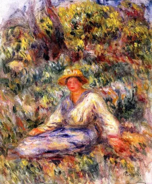 Woman in Blue in a Landscape by Pierre-Auguste Renoir Oil Painting