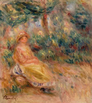 Woman in Pink and Yellow in a Landscape by Pierre-Auguste Renoir Oil Painting