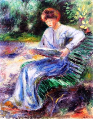 Woman Seated on a Bench, Reading by Pierre-Auguste Renoir Oil Painting
