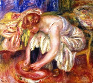 Woman Tying Her Shoe by Pierre-Auguste Renoir Oil Painting