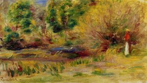 Woman Wearing a Hat in a Landscape by Pierre-Auguste Renoir Oil Painting