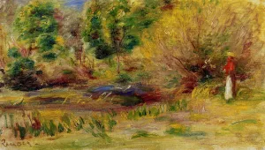 Woman Wearing a Hat in a Landscape by Pierre-Auguste Renoir Oil Painting