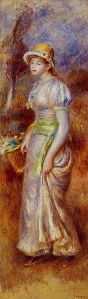 Woman with a Basket of Flowers by Pierre-Auguste Renoir Oil Painting