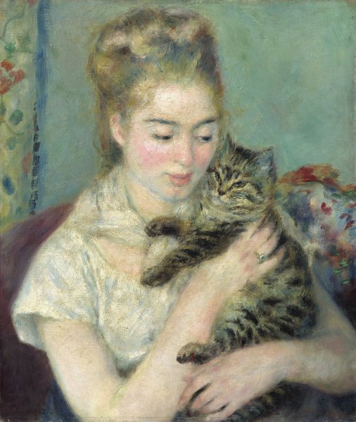 Woman with a Cat  by Pierre-Auguste Renoir - Hand-Painted Oil Painting Reproduction