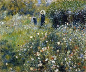 Woman with a Parasol in a Garden by Pierre-Auguste Renoir Oil Painting