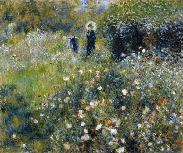 Woman with a Parasol in a Garden  by Pierre-Auguste Renoir - Hand-Painted Oil Painting Reproduction