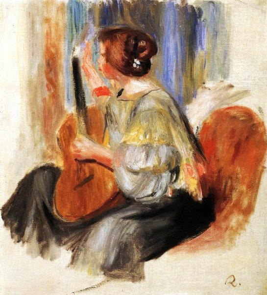 Woman with Guitar by Pierre-Auguste Renoir - Hand-Painted Oil Painting Reproduction