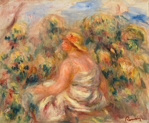 Woman with Hat in a Landscape by Pierre-Auguste Renoir Oil Painting