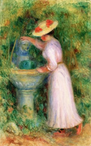 Young Girl by a Fountain Oil painting by Pierre-Auguste Renoir