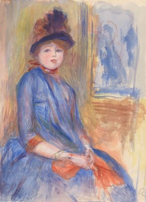 Young Girl in a Blue Dress by Pierre-Auguste Renoir Oil Painting