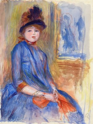 Young Girl in a Blue Dress by Pierre-Auguste Renoir Oil Painting