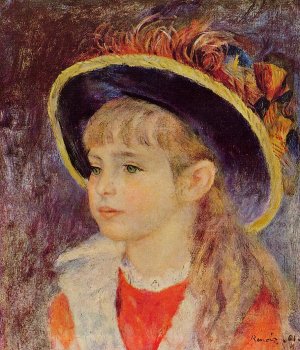 Young Girl in a Blue Hat Oil painting by Pierre-Auguste Renoir