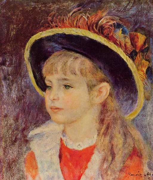 Young Girl in a Blue Hat by Pierre-Auguste Renoir - Hand-Painted Oil Painting Reproduction