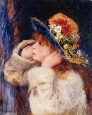 Young Girl in a Hat Decorated with Wildflowers by Pierre-Auguste Renoir - Oil Painting Reproduction