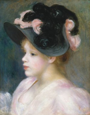 Young Girl in a Pink-and-Black Hat by Pierre-Auguste Renoir Oil Painting