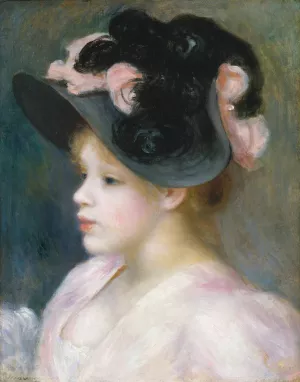 Young Girl in a Pink-and-Black Hat by Pierre-Auguste Renoir Oil Painting