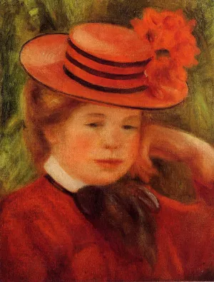 Young Girl in a Red Hat by Pierre-Auguste Renoir - Oil Painting Reproduction
