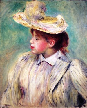 Young Girl in a Straw Hat 2 by Pierre-Auguste Renoir Oil Painting
