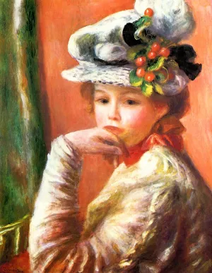 Young Girl in a White Hat by Pierre-Auguste Renoir - Oil Painting Reproduction