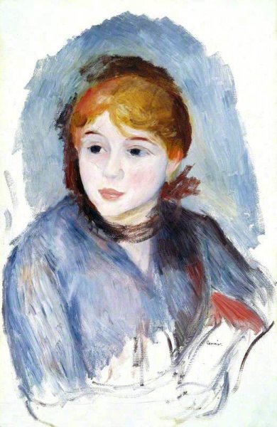 Young Girl in Blue by Pierre-Auguste Renoir - Hand-Painted Oil Painting Reproduction