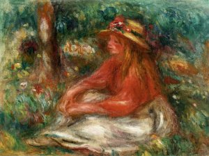 Young Girl Seated on the Grass by Pierre-Auguste Renoir Oil Painting