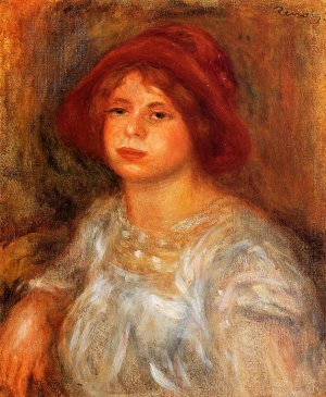 Young Girl Wearing a Red Hat by Pierre-Auguste Renoir Oil Painting