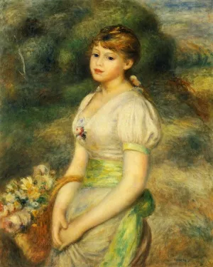Young Girl with a Basket of Flowers by Pierre-Auguste Renoir Oil Painting