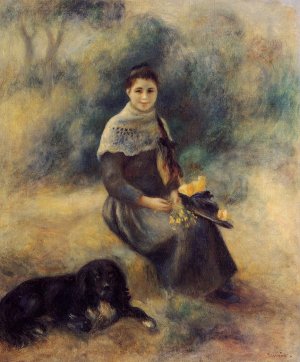 Young Girl with a Dog by Pierre-Auguste Renoir Oil Painting