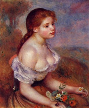 Young Girl with Daisies by Pierre-Auguste Renoir Oil Painting