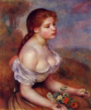 Young Girl with Daisies by Pierre-Auguste Renoir Oil Painting