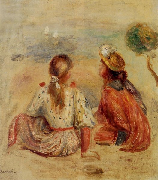 Young Girls on the Beach by Pierre-Auguste Renoir - Hand-Painted Oil Painting Reproduction