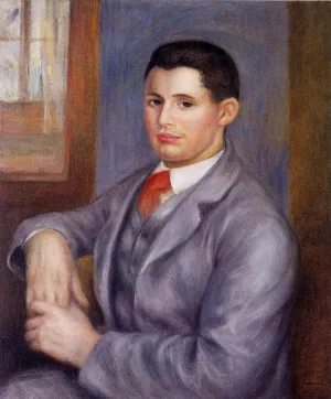 Young Man in a Red Tie, Portrait of Eugene Renoir by Pierre-Auguste Renoir - Oil Painting Reproduction