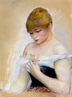 Young Woman Holding a Flower also known as Portrait of Jeanne Samary by Pierre-Auguste Renoir Oil Painting