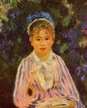 Young Woman in a Blue and Pink Striped Shirt by Pierre-Auguste Renoir Oil Painting