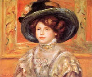 Young Woman in a Blue Hat by Pierre-Auguste Renoir - Oil Painting Reproduction