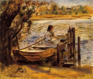 Young Woman in a Boat also known as Lise Trehot by Pierre-Auguste Renoir Oil Painting