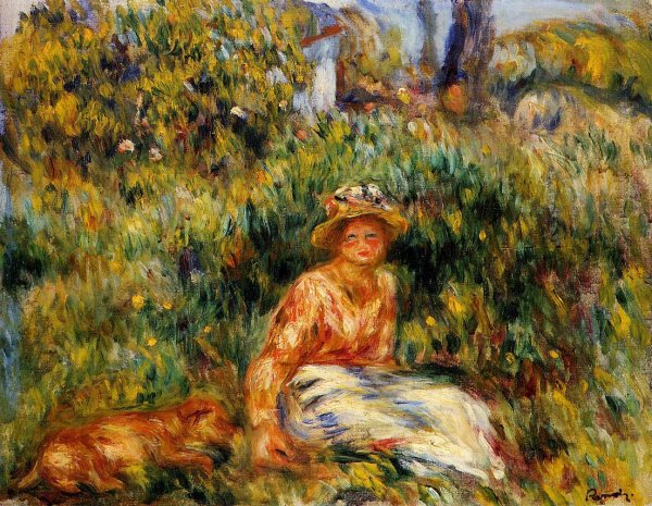 Main Product Photo of Young Woman in a Garden Painting by Pierre-Auguste Renoir