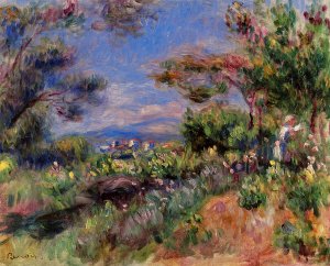 Young Woman in a Landscape, Cagnes by Pierre-Auguste Renoir Oil Painting