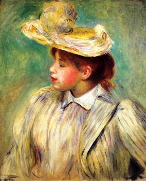 Young Woman in a Straw Hat 2 by Pierre-Auguste Renoir Oil Painting
