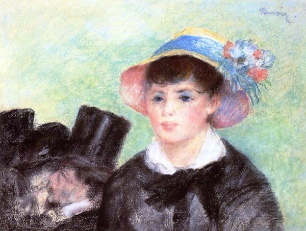 Young Woman in a Straw Hat 3 by Pierre-Auguste Renoir - Hand-Painted Oil Painting Reproduction