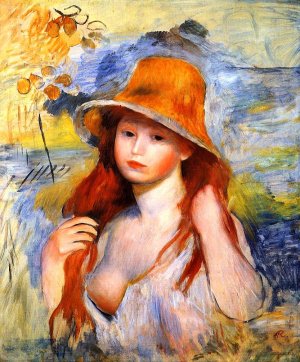Young Woman in a Straw Hat 4 by Pierre-Auguste Renoir Oil Painting
