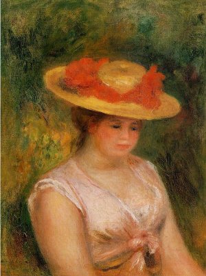 Young Woman in a Straw Hat by Pierre-Auguste Renoir Oil Painting