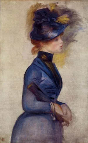 Young Woman in Bright Blue at the Conservatory by Pierre-Auguste Renoir Oil Painting