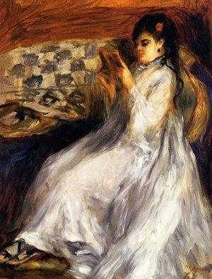 Young Woman in White Reading by Pierre-Auguste Renoir Oil Painting