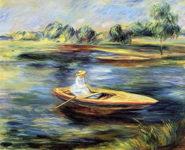 Young Woman Seated in a Rowboat by Pierre-Auguste Renoir - Hand-Painted Oil Painting Reproduction