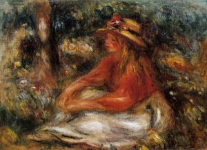 Young Woman Seated on the Grass by Pierre-Auguste Renoir Oil Painting