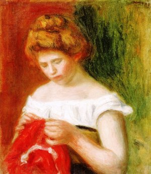 Young Woman Sewing by Pierre-Auguste Renoir Oil Painting
