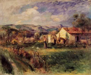 Young Woman Standing near a Farmhouse in Milly by Pierre-Auguste Renoir Oil Painting