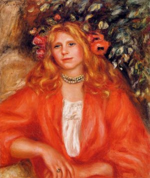 Young Woman Wearing a Garland of Flowers by Pierre-Auguste Renoir Oil Painting